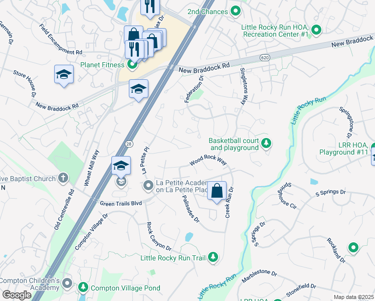 map of restaurants, bars, coffee shops, grocery stores, and more near 14070 Darkwood Circle in Centreville