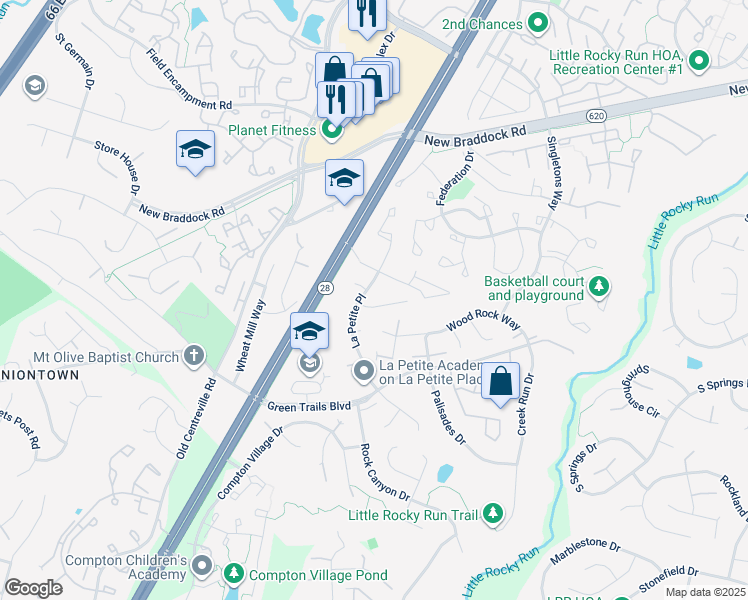 map of restaurants, bars, coffee shops, grocery stores, and more near 14162 Coble Laskey Court in Centreville