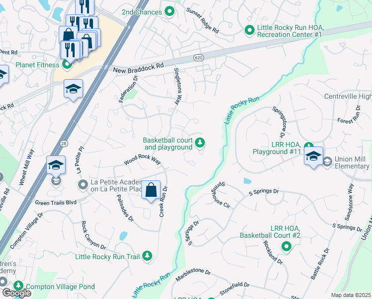 map of restaurants, bars, coffee shops, grocery stores, and more near 13971 Baton Rouge Court in Centreville