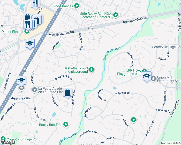 map of restaurants, bars, coffee shops, grocery stores, and more near 13931 Middle Creek Place in Centreville