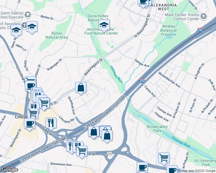 map of restaurants, bars, coffee shops, grocery stores, and more near 501 North Armistead Street in Alexandria