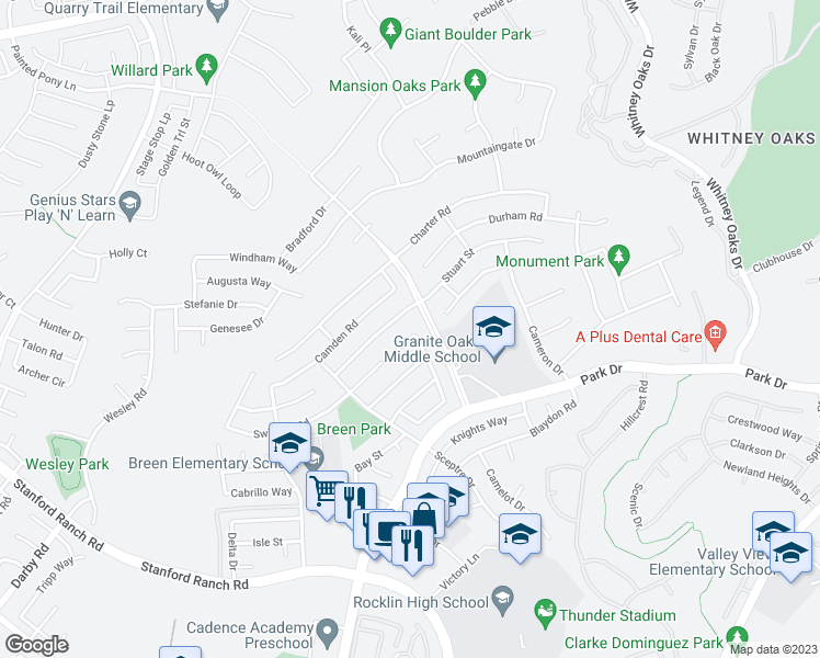 map of restaurants, bars, coffee shops, grocery stores, and more near 2617 Catalina Court in Rocklin