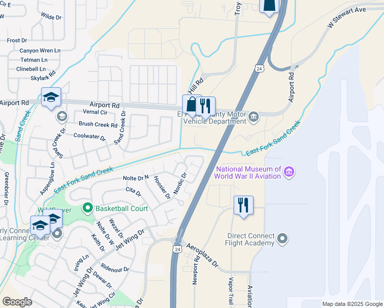 map of restaurants, bars, coffee shops, grocery stores, and more near 5336 Blair View in Colorado Springs
