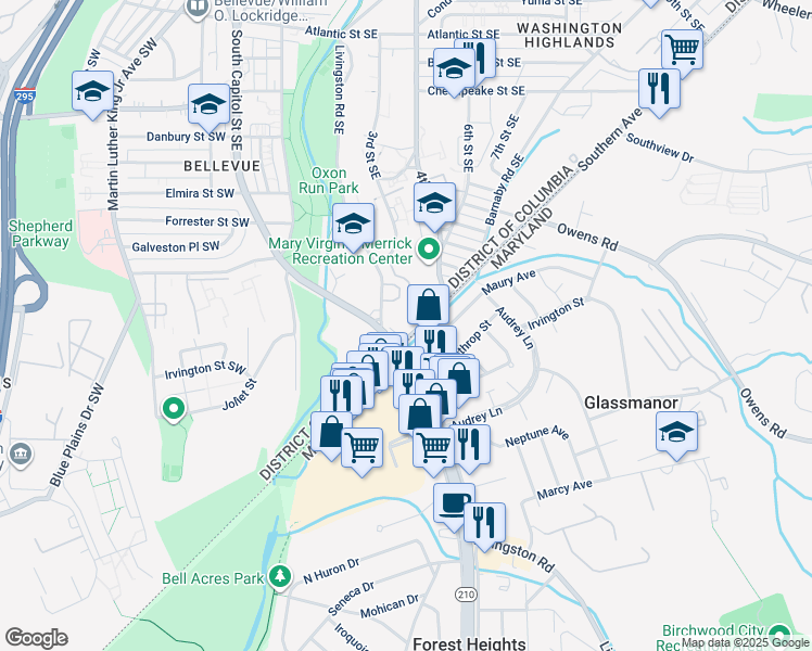 map of restaurants, bars, coffee shops, grocery stores, and more near 101 Independence Avenue Southeast in Washington