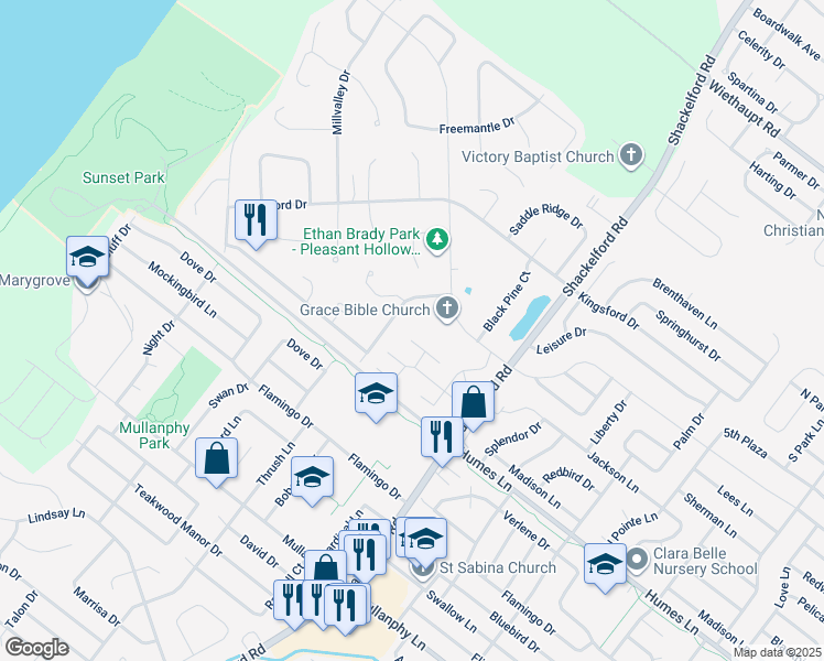 map of restaurants, bars, coffee shops, grocery stores, and more near 1905 High Sun Drive in Florissant