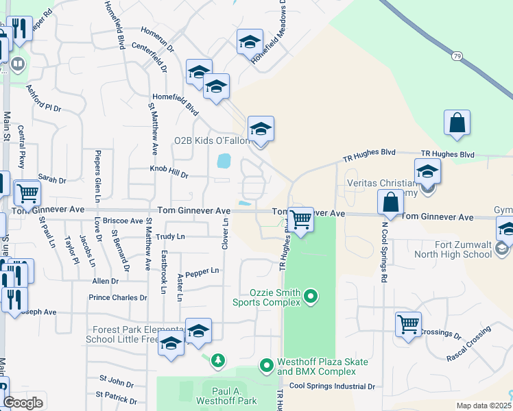 map of restaurants, bars, coffee shops, grocery stores, and more near Home Villa Loop in O'Fallon