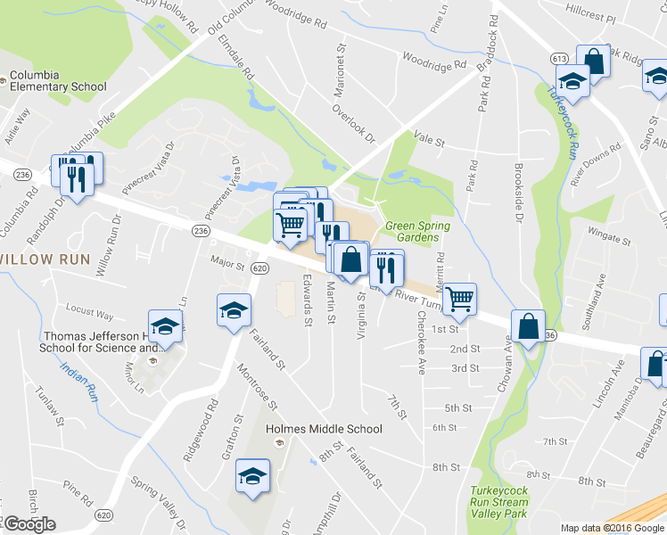 map of restaurants, bars, coffee shops, grocery stores, and more near 4722 Martin Street in Alexandria