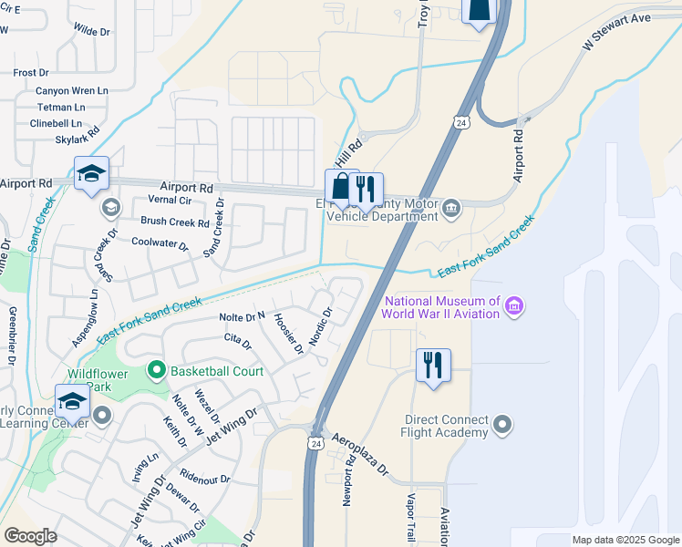 map of restaurants, bars, coffee shops, grocery stores, and more near 5336 Blair View in Colorado Springs