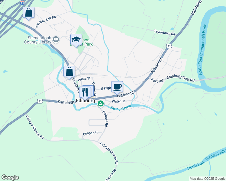 map of restaurants, bars, coffee shops, grocery stores, and more near 107 West Hisey Street in Edinburg
