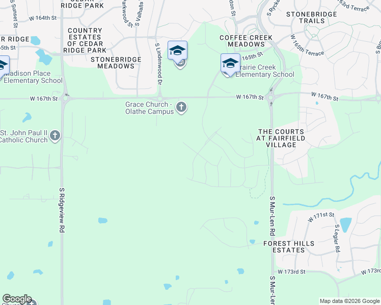 map of restaurants, bars, coffee shops, grocery stores, and more near West 169th Place in Olathe