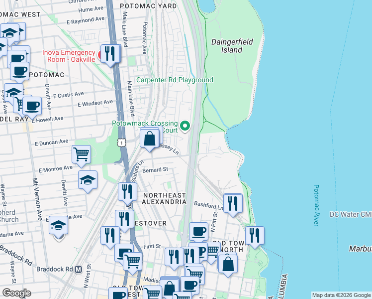 map of restaurants, bars, coffee shops, grocery stores, and more near 101 Independence Avenue Southeast in Washington