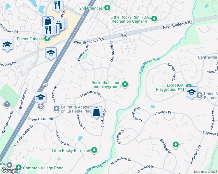 map of restaurants, bars, coffee shops, grocery stores, and more near 6331 Littlefield Court in Centreville