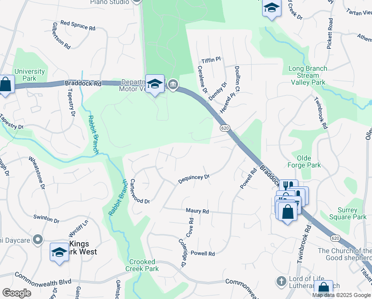 map of restaurants, bars, coffee shops, grocery stores, and more near 9702 Banting Drive in Fairfax