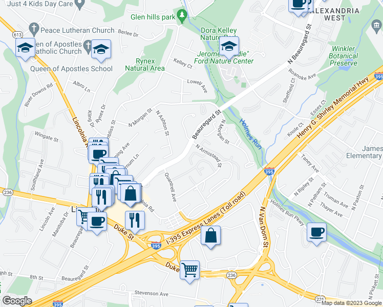 map of restaurants, bars, coffee shops, grocery stores, and more near 528 Triadelphia Way in Alexandria