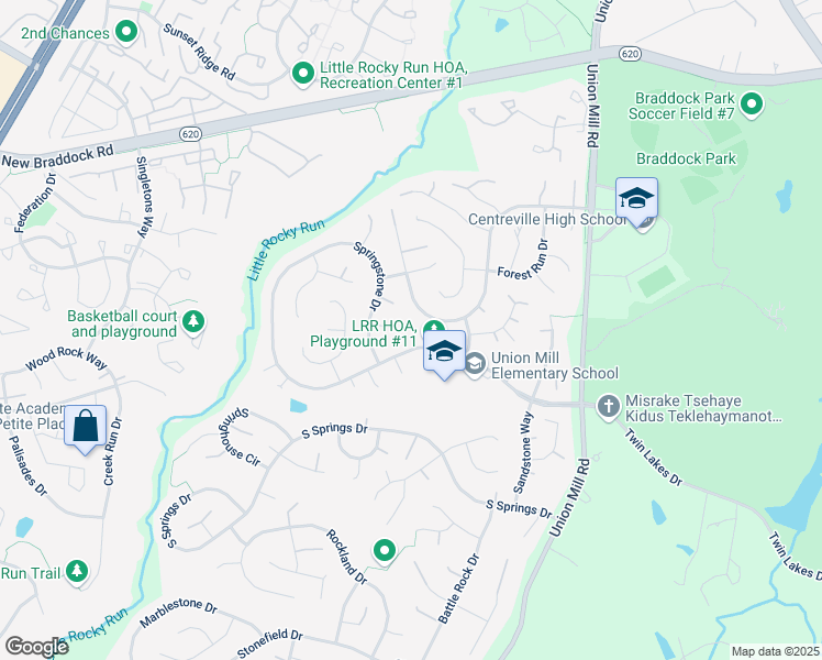 map of restaurants, bars, coffee shops, grocery stores, and more near 13704 Springstone Drive in Clifton