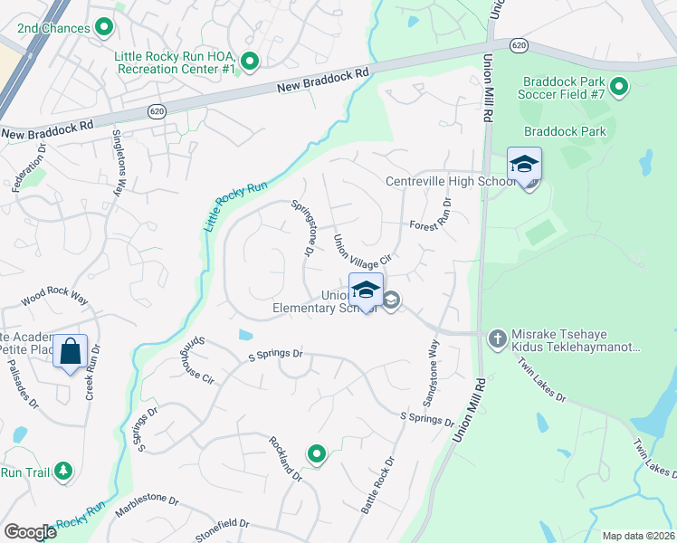 map of restaurants, bars, coffee shops, grocery stores, and more near 13704 Springstone Drive in Clifton