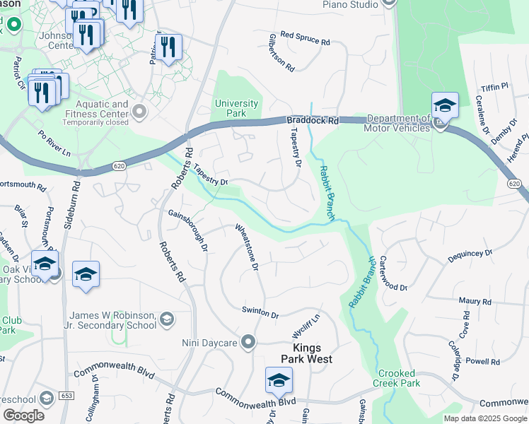 map of restaurants, bars, coffee shops, grocery stores, and more near 4782 Catterick Court in Fairfax