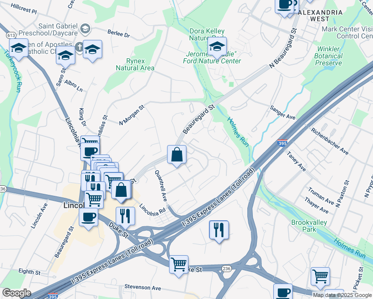 map of restaurants, bars, coffee shops, grocery stores, and more near 540 Triadelphia Way in Alexandria