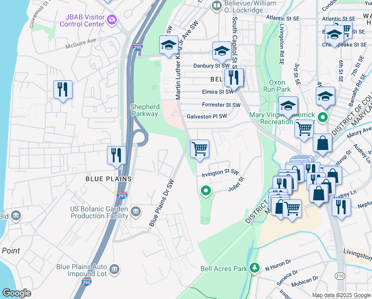 map of restaurants, bars, coffee shops, grocery stores, and more near 101 Independence Avenue Southeast in Washington