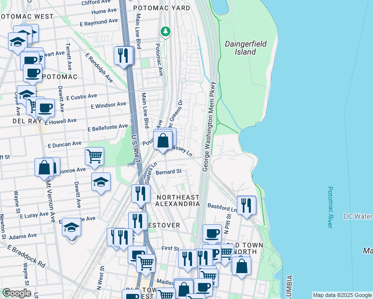 map of restaurants, bars, coffee shops, grocery stores, and more near 101 Independence Avenue Southeast in Washington