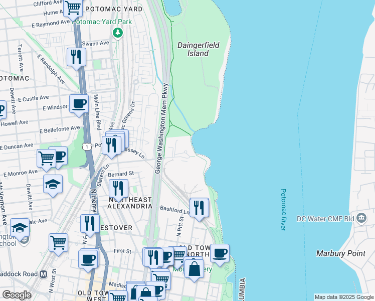 map of restaurants, bars, coffee shops, grocery stores, and more near 101 Independence Avenue Southeast in Washington