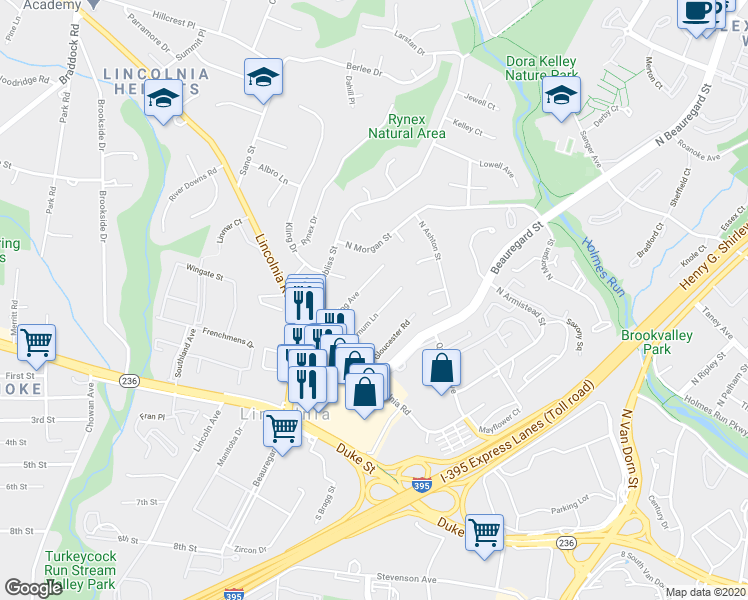 map of restaurants, bars, coffee shops, grocery stores, and more near 4636 Barnum Lane in Alexandria