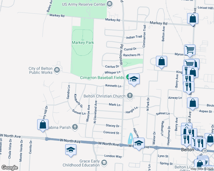 map of restaurants, bars, coffee shops, grocery stores, and more near 516 Shawn Drive in Belton