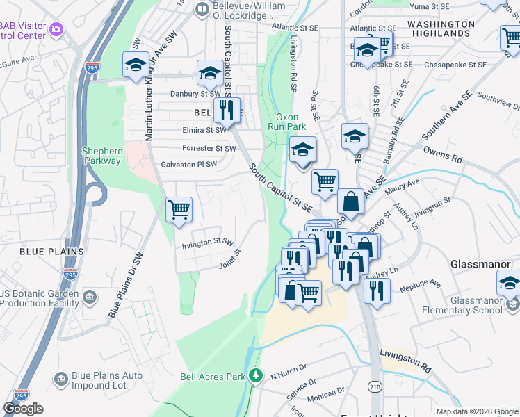 map of restaurants, bars, coffee shops, grocery stores, and more near 101 Independence Avenue Southeast in Washington