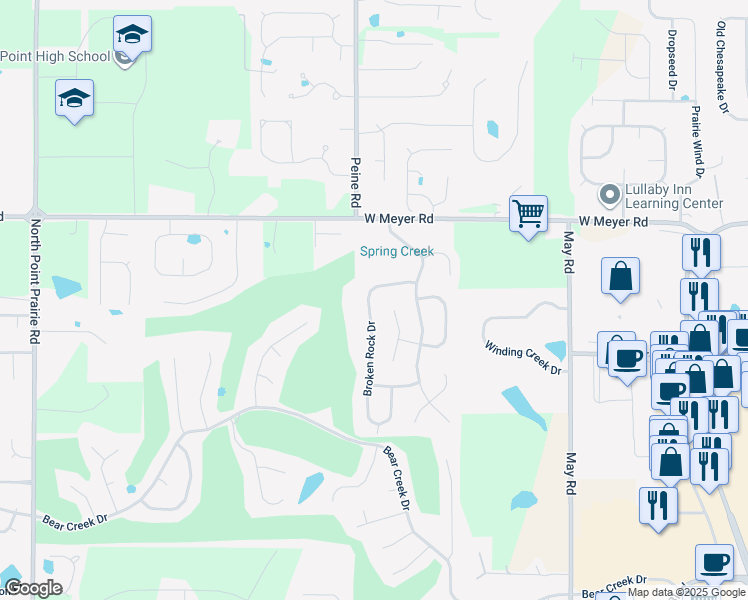 map of restaurants, bars, coffee shops, grocery stores, and more near 4214 Broken Rock Drive in Wentzville