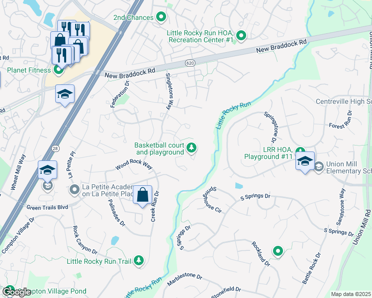 map of restaurants, bars, coffee shops, grocery stores, and more near 13977 Middle Creek Place in Centreville