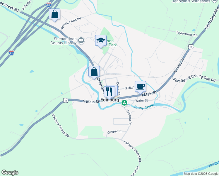 map of restaurants, bars, coffee shops, grocery stores, and more near 107 Printz Street in Edinburg