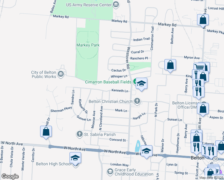 map of restaurants, bars, coffee shops, grocery stores, and more near 516 Shawn Drive in Belton