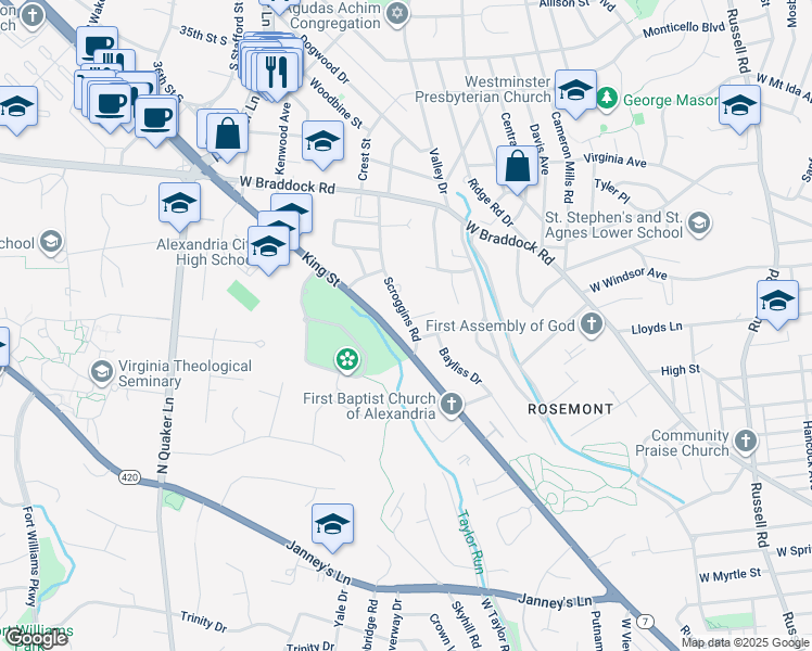 map of restaurants, bars, coffee shops, grocery stores, and more near 2006 Scroggins Road in Alexandria