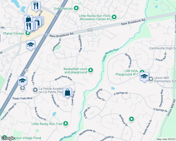 map of restaurants, bars, coffee shops, grocery stores, and more near 13977 Middle Creek Place in Centreville
