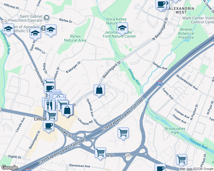 map of restaurants, bars, coffee shops, grocery stores, and more near North Armistead Street in Alexandria
