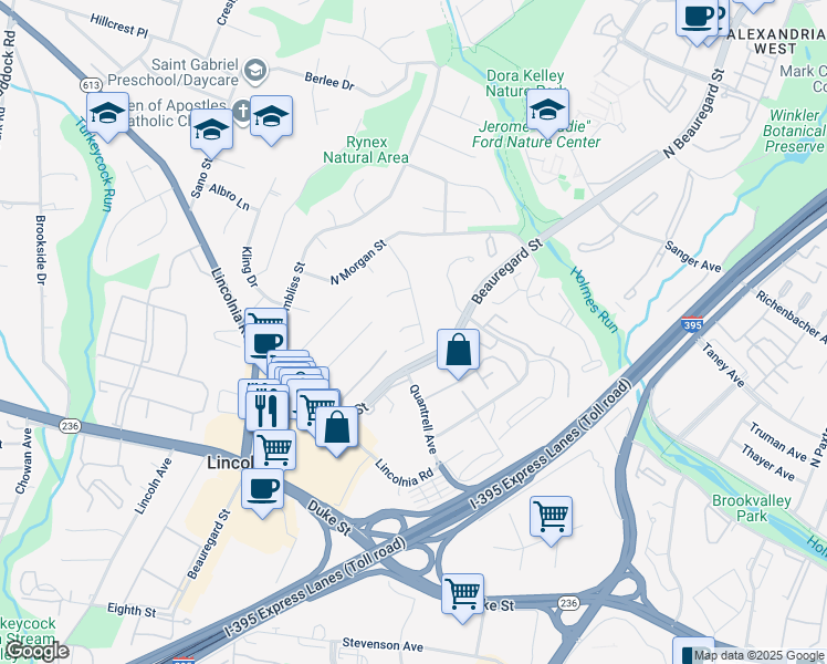 map of restaurants, bars, coffee shops, grocery stores, and more near 746 North Ashton Street in Alexandria