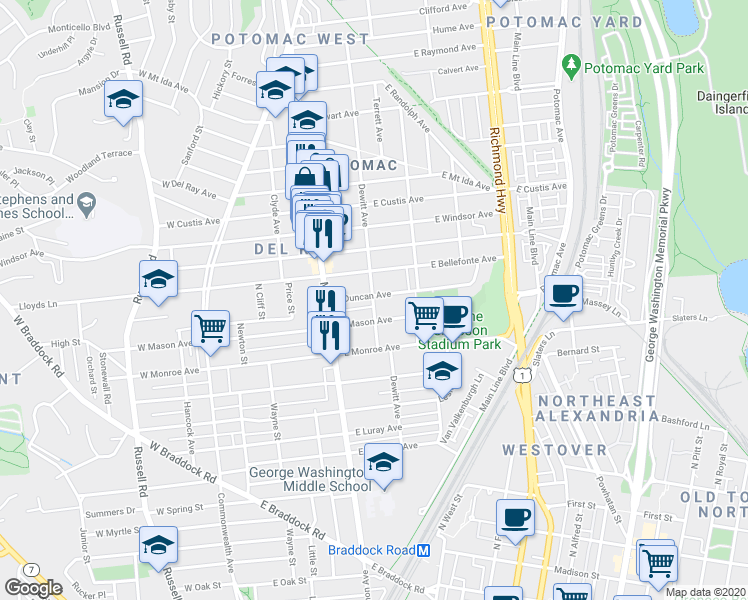 map of restaurants, bars, coffee shops, grocery stores, and more near 101 Independence Avenue Southeast in Washington