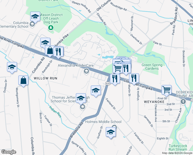 map of restaurants, bars, coffee shops, grocery stores, and more near 4736 Minor Circle in Alexandria