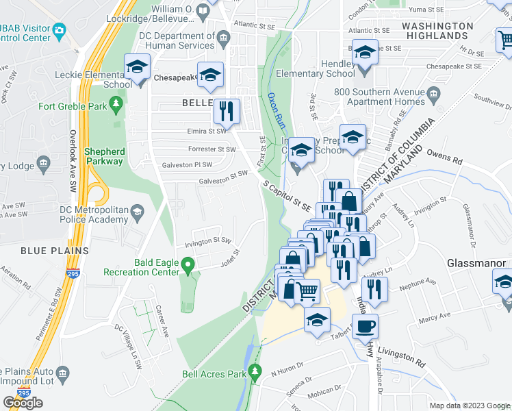 map of restaurants, bars, coffee shops, grocery stores, and more near 101 Independence Avenue Southeast in Washington