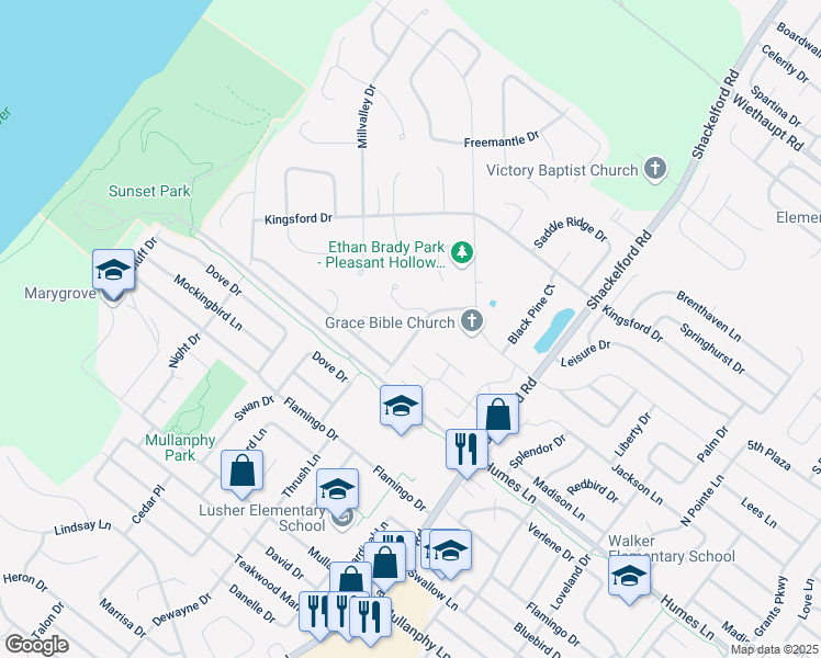 map of restaurants, bars, coffee shops, grocery stores, and more near 2163 Northern Limits Drive in Florissant