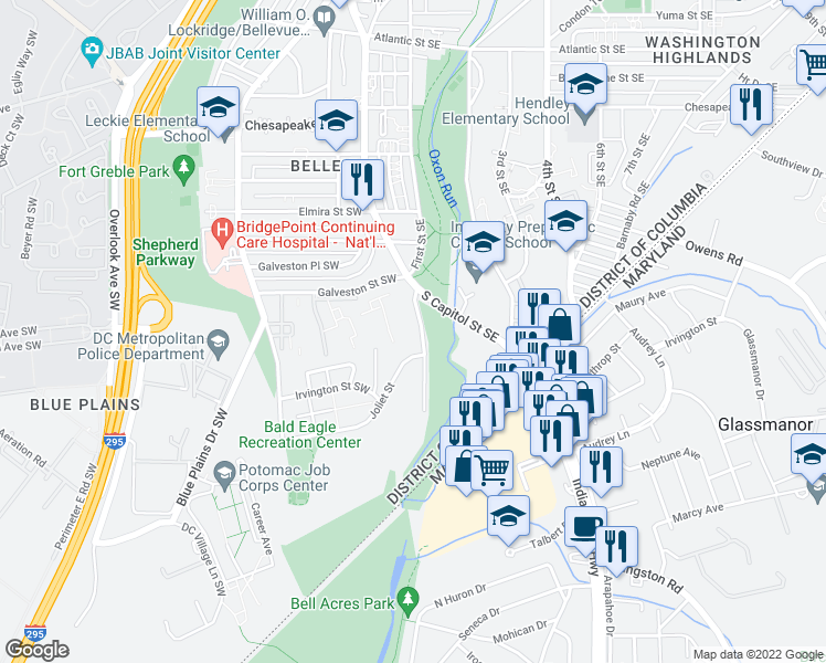 map of restaurants, bars, coffee shops, grocery stores, and more near 101 Independence Avenue Southeast in Washington
