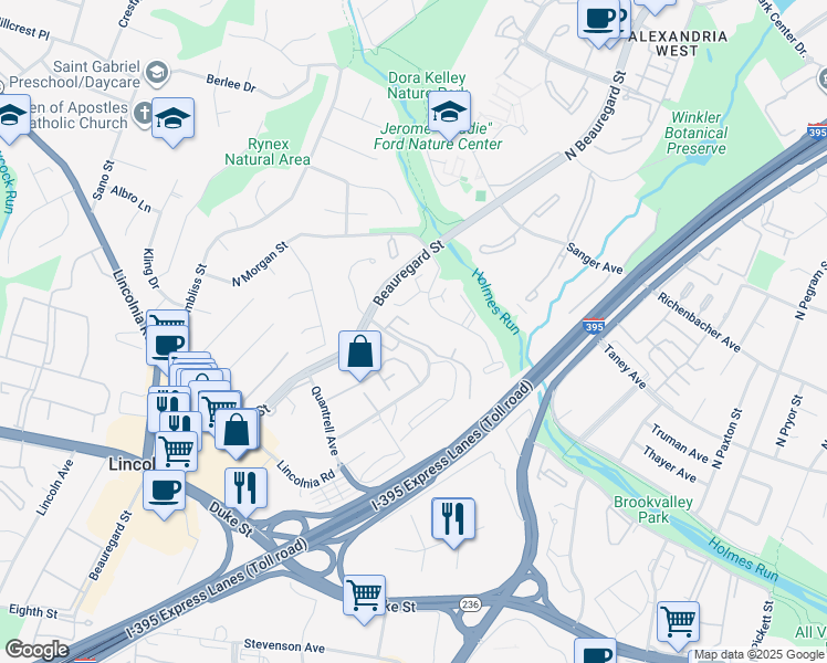 map of restaurants, bars, coffee shops, grocery stores, and more near 519 North Armistead Street in Alexandria