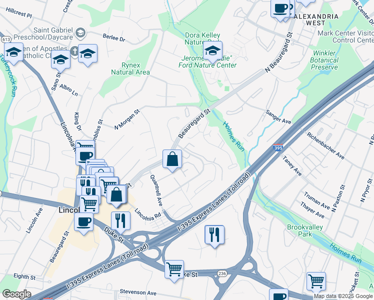 map of restaurants, bars, coffee shops, grocery stores, and more near 501 North Armistead Street in Alexandria