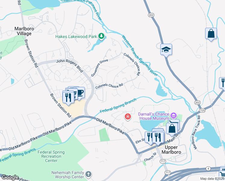 map of restaurants, bars, coffee shops, grocery stores, and more near 4905 Colonel Addison Place in Upper Marlboro