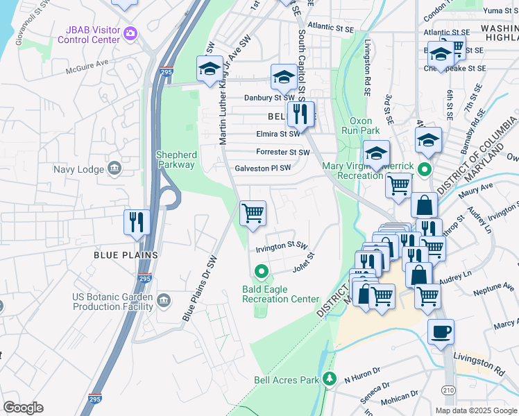 map of restaurants, bars, coffee shops, grocery stores, and more near 101 Independence Avenue Southeast in Washington