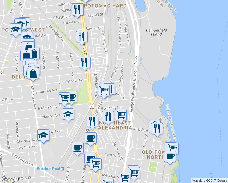 map of restaurants, bars, coffee shops, grocery stores, and more near 101 Independence Avenue Southeast in Washington