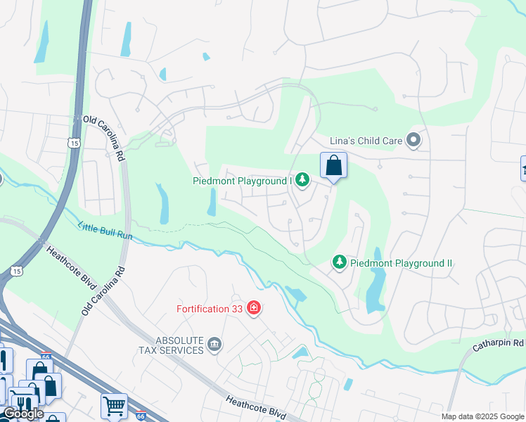 map of restaurants, bars, coffee shops, grocery stores, and more near 6132 Michener Drive in Haymarket
