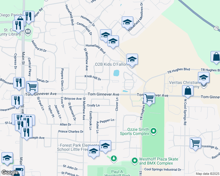 map of restaurants, bars, coffee shops, grocery stores, and more near 1061 Pinewood Place in O'Fallon