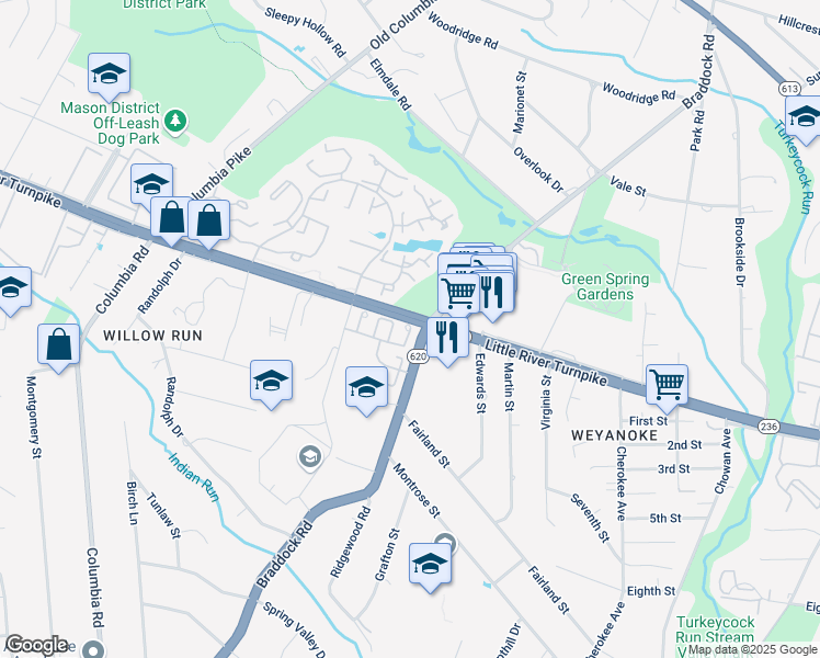 map of restaurants, bars, coffee shops, grocery stores, and more near 6476 Major Street in Alexandria