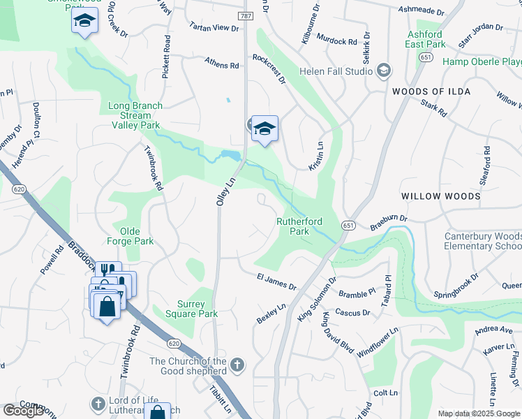 map of restaurants, bars, coffee shops, grocery stores, and more near 4622 Briar Patch Court in Fairfax